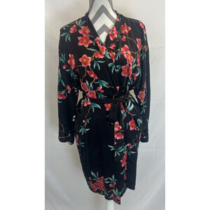 Vintage Victoria’s Secret 2pc Silk Robe and Slip Nightgown Black Floral Small